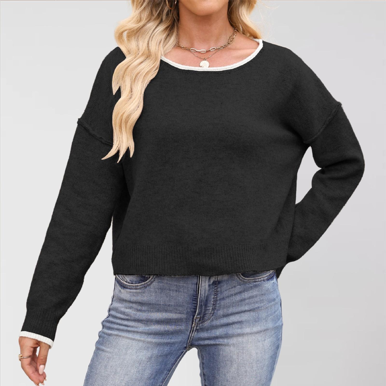 

Женский трикотажный пуловер с круглым вырезом, колор-блок, свободного кроя, универсальный M чёрный