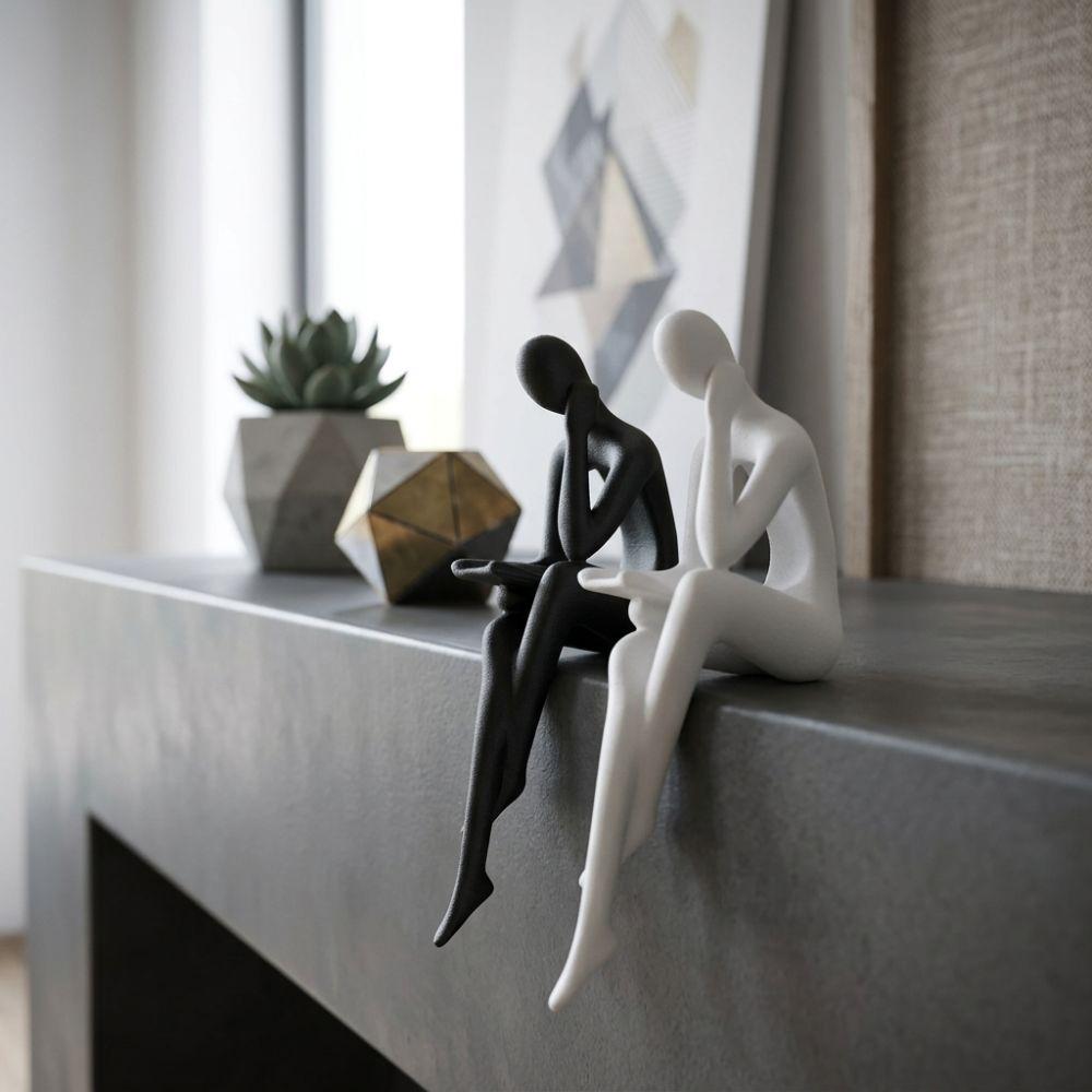 Minimalist Edge Sitter Character Sculpture Plastic Tabletop Human Decor Home Office