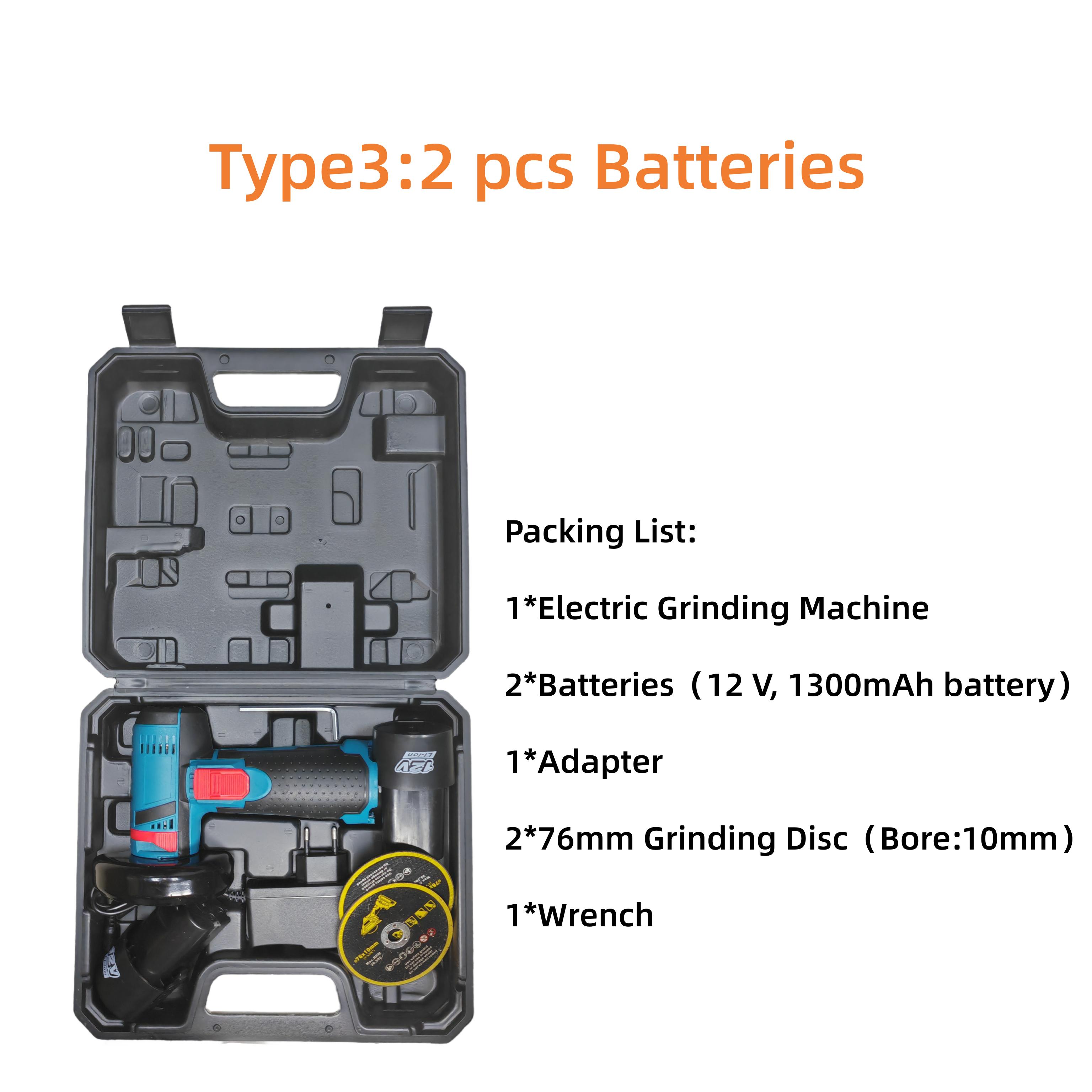 

3-дюймовая мини-многофункциональная углошлифовальная машина, ручная литиевая углошлифовальная машина, бытовой электрический шлифовальный инструмент Type3:2pcs Batteries