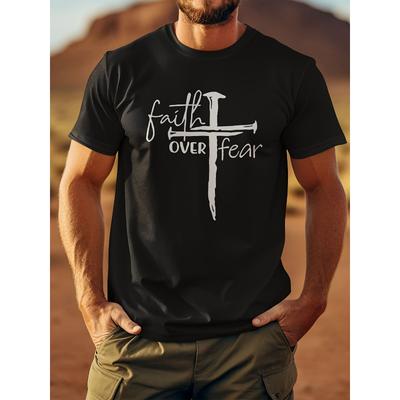 Europese Maat 'FAITH OVER FEAR' - Heren T-shirt met Print op de Borst, Korte Mouwen - Comfortabele & Ademende Casual Tops voor Zomer, Lente & Herfst