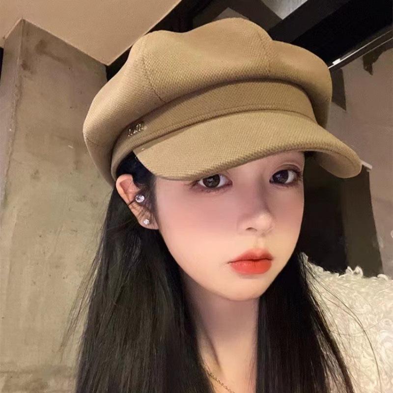 1pc British Style Octagonal Beret Hat,Women Autumn Winter Large Size Newsboy Cap,Suitable For Daily Matching Autumn Accessories