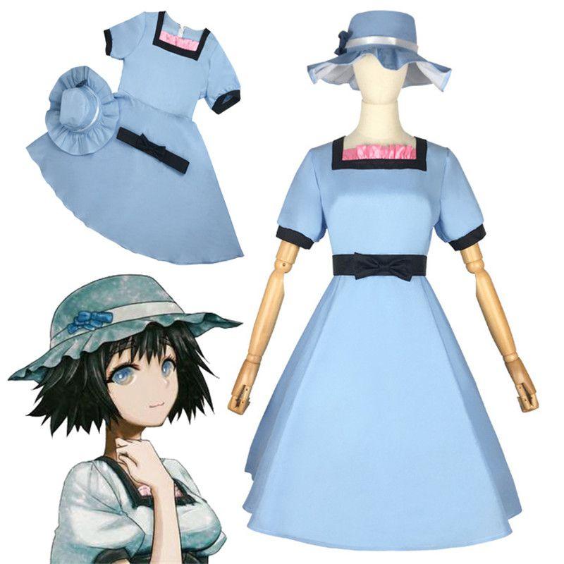 Stylish Steins Gate Shiina Mayuri Cosplay Costume Women Charming Blue Dress With Hat