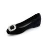 5 Cm Higher Sparkling Rhinestone Suede High Heels Women's 2025 New High-end Round Head Soft Sole Shallow Mouth Single Shoes