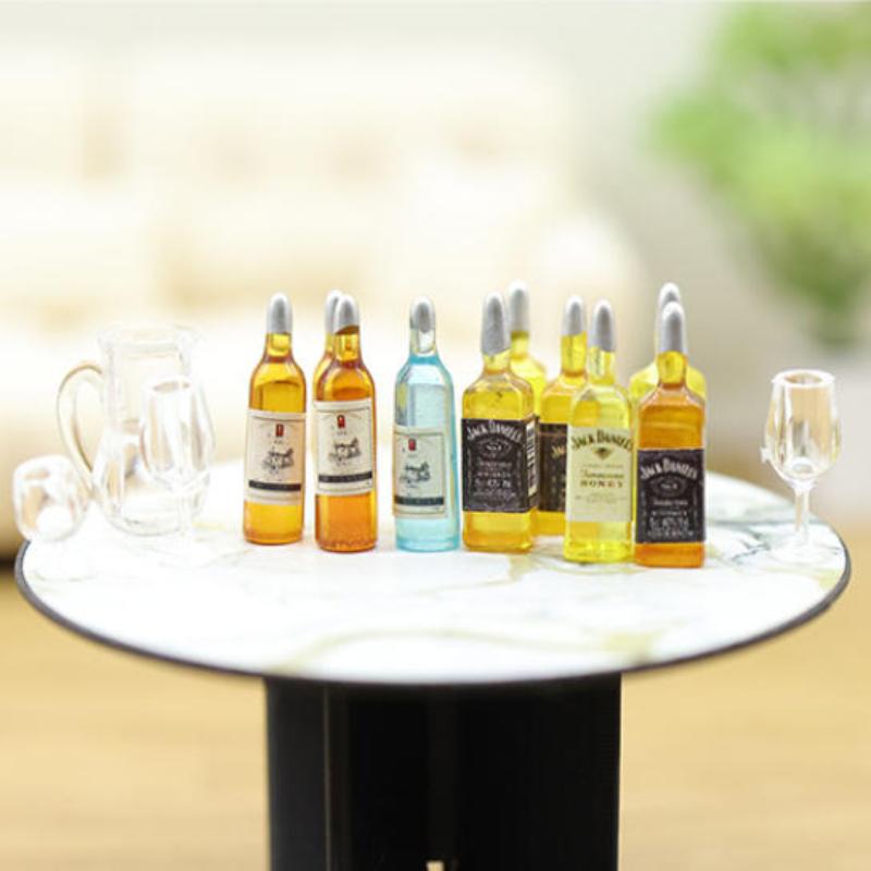 1 Set Puppenhaus Küche Restaurant Dekor Zubehör 1:12 Puppenhaus Miniatur Weinflaschen Mini Rotwein Glas Modell