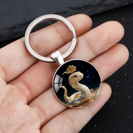 Zodiac Keychain Dome Glass Zinc Alloy Keychain with Starry Sky Background Golden Foil Embellishments 12 Zodiac Signs Key Holder