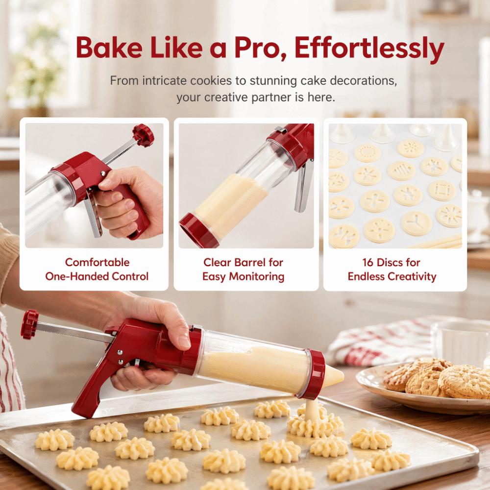 PP Cookie Press Gun Stainless Steel Ergonomic Cookie Decorating Tool Easy to Clean Easy to Use Multifunctional Cookie Press Gun