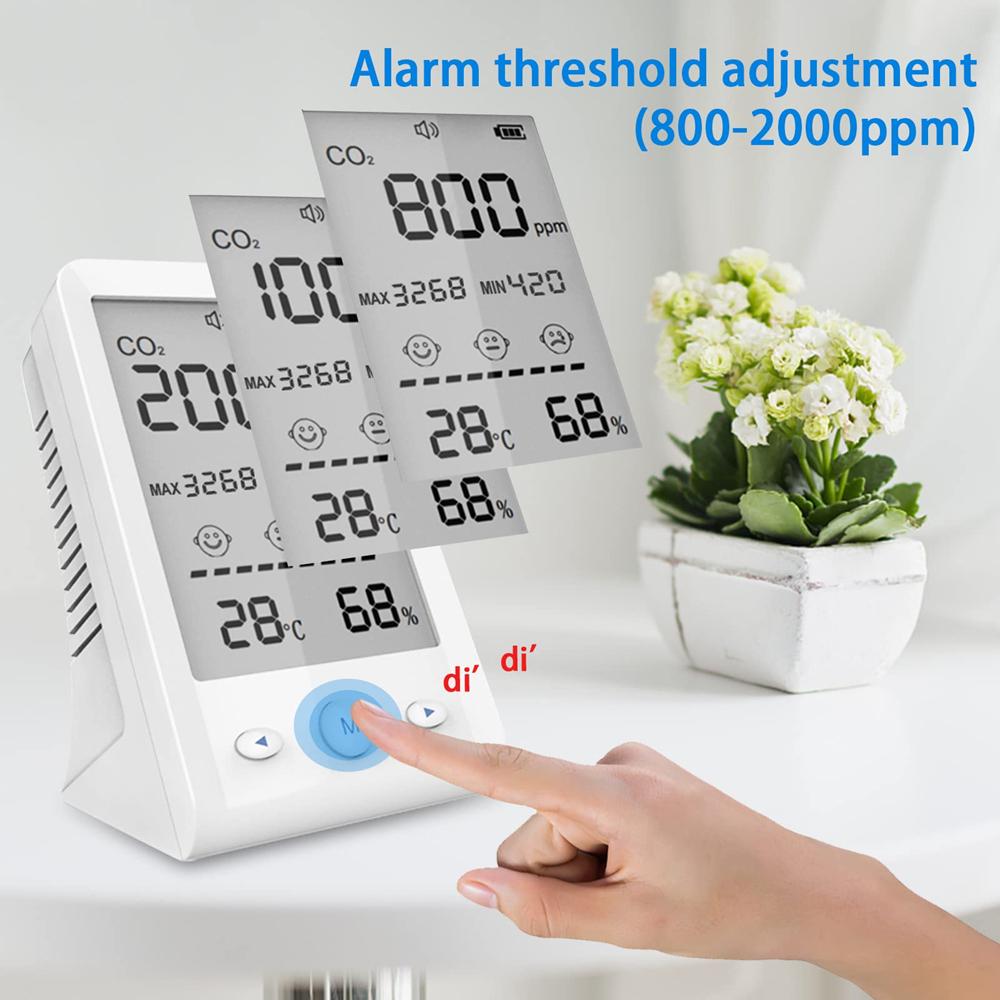 Sensor CO2 Infravermelho NDIR Profissional Detector Qualidade do Ar Dióxido de Carbono Temperatura Umidade Monitor Medidor Interno Analisador de Gás Digital Display LCD