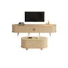 Armoire TV De Salon Avec Espace De Rangement + Combinaison De Tables Basses, Combinaison Ovale Dans La Couleur Du Bois d'origine,MDF