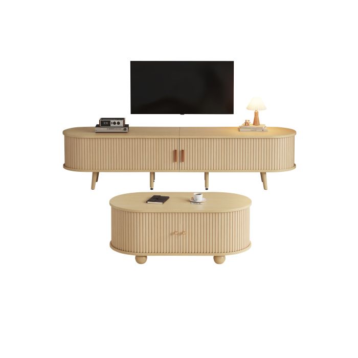 Armoire TV de salon avec espace de rangement + combinaison de tables basses, combinaison ovale dans la couleur du bois d'origine,MDF