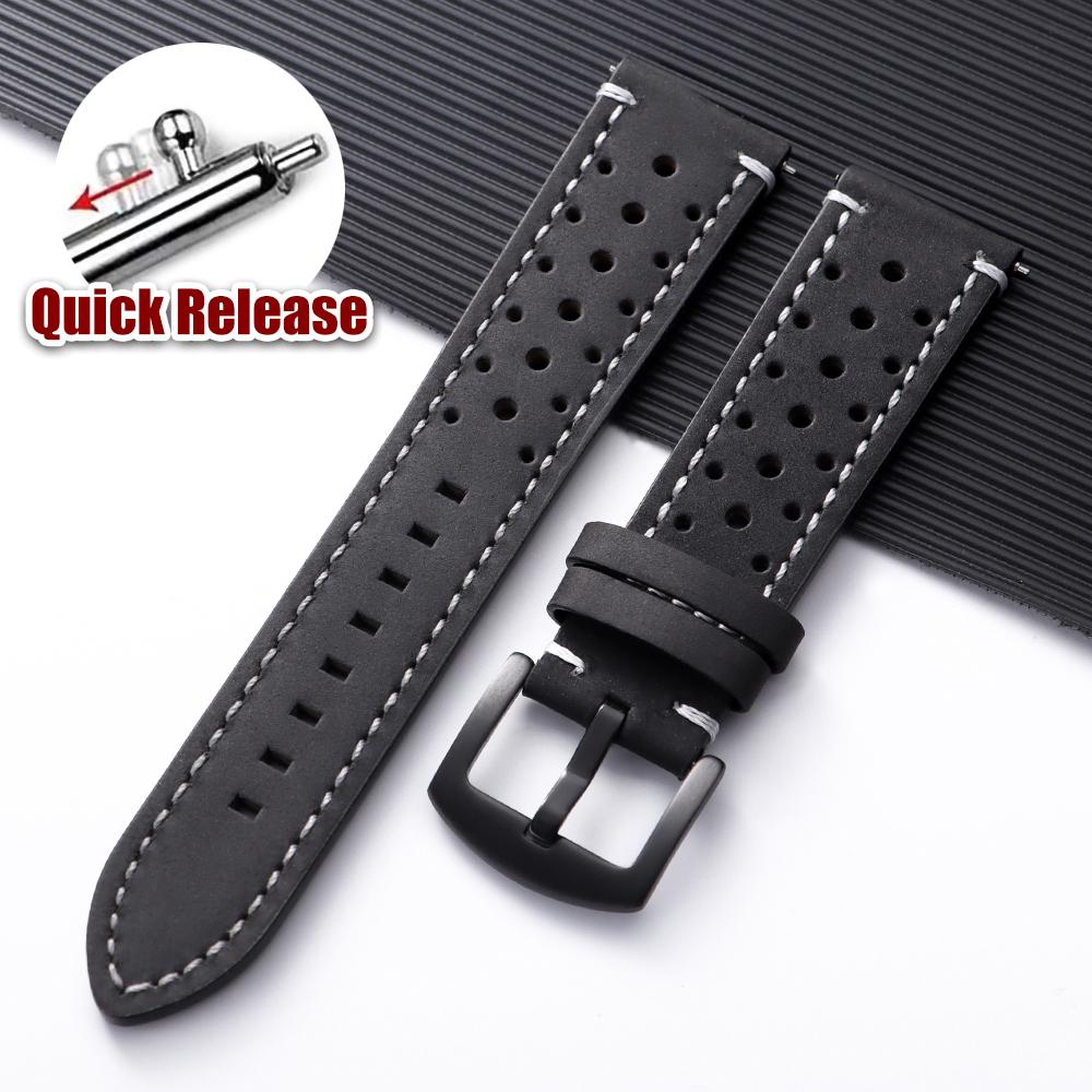 Vintage Handgefertigtes Uhrenarmband 18mm 19mm 20mm 21mm 22mm 24mm Lederarmband Grau Schwarz Braun Atmungsaktiv Porös Smartwatch Uhrenarmband