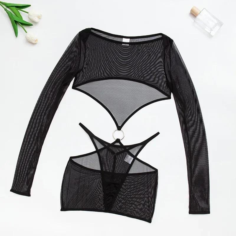 Spitze Perspektive Body Suit Sexy Dessous Damen Kurzes Kleid Set Heißer Bodysuit Frauen Mesh Rock Erotische Kostüme Weibliche Unterwäsche