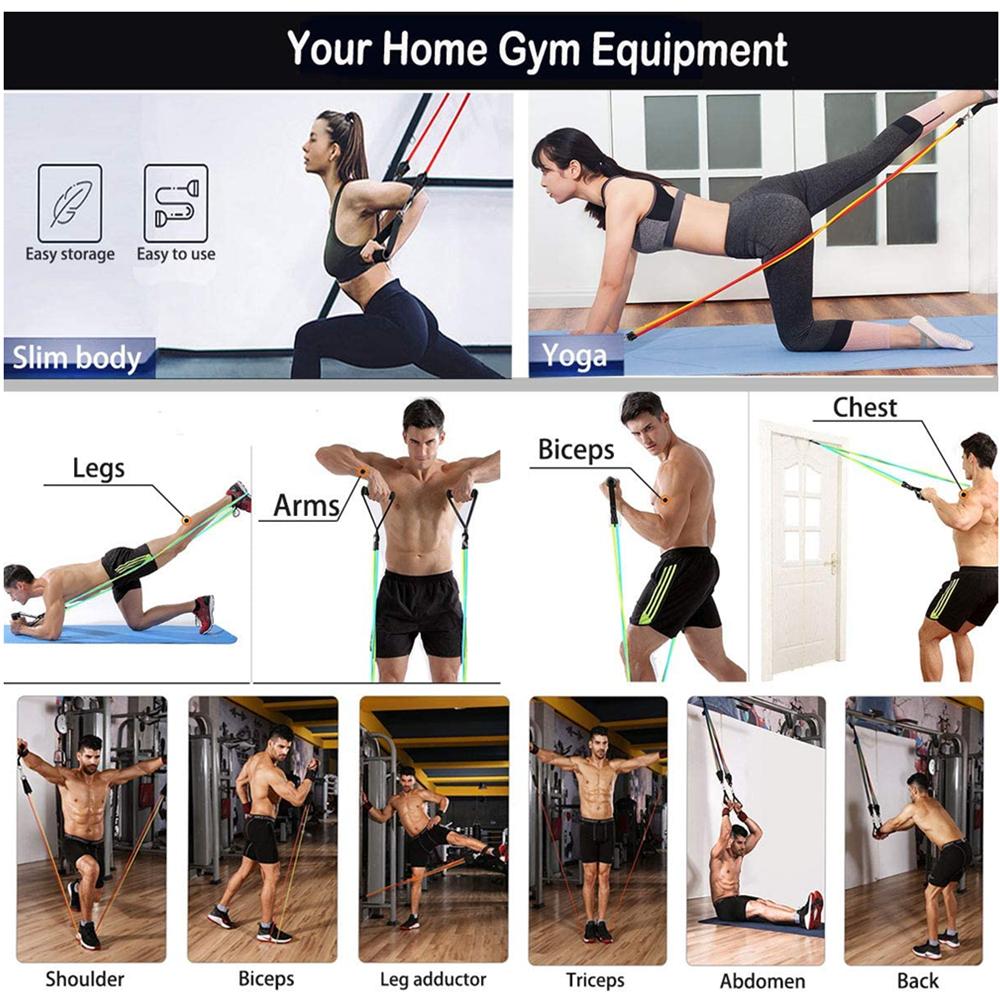 360lbs Fitness Exercises Resistance Bands Kit Elastic Tubes Pull Rope Yoga Band Training Workout Equipment for Home Gym Weight