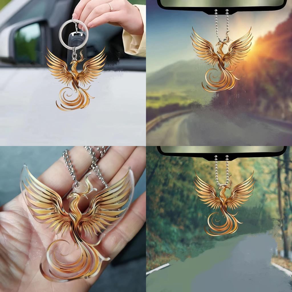Stunning Retro Acrylic Golden Phoenix Car Charm Luxurious Keychain Pendant For Auto Use