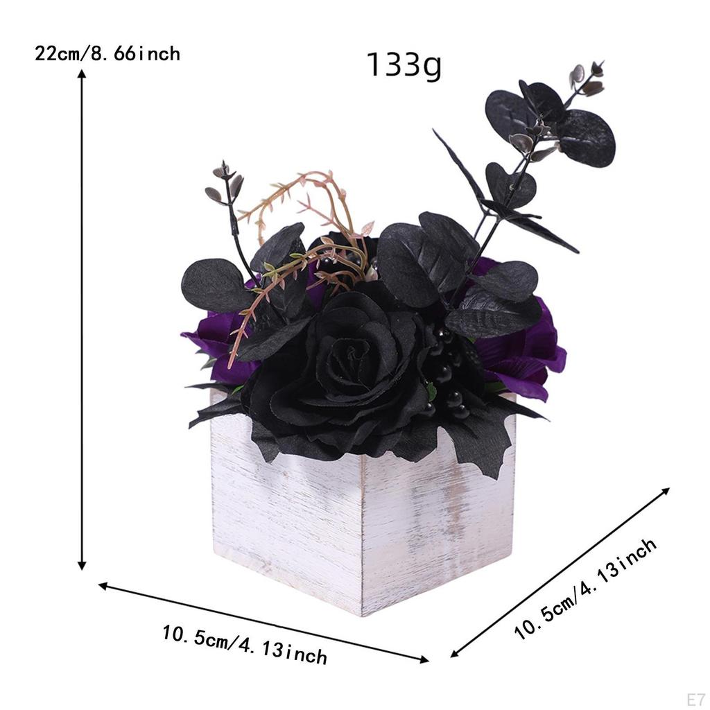 Halloween Artificial Flowers Arrangement in Wooden Box Boxed Faux Desktop Ornament for