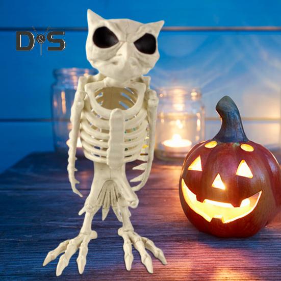 Halloween Skeleton Owl Decoration Realistic 12" Skeleton Animal Figure Plastic Owl Bone Model for Haunted House Party Decor
