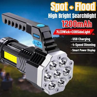 Hochleistungs-Wiederaufladbare LED-Taschenlampen 7/4LED Camping-Taschenlampe mit COB-Seitenlicht Leichte Außenbeleuchtung ABS-Material