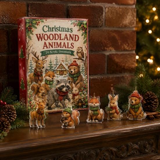 Christmas Tree Decor 24 Days Advent Calendar 2026, 2D Acrylic Reading Cats/Dogs/Forest Animals Ornament Countdown Calendar, Cute Pet Pendants for Xmas