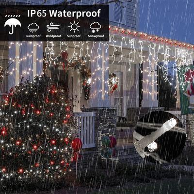 Solar Curtain Icicle Lights Outdoor Eaves Decoration Lights 8 Lighting Modes Wedding Christmas Party Garden Fairy Lights String