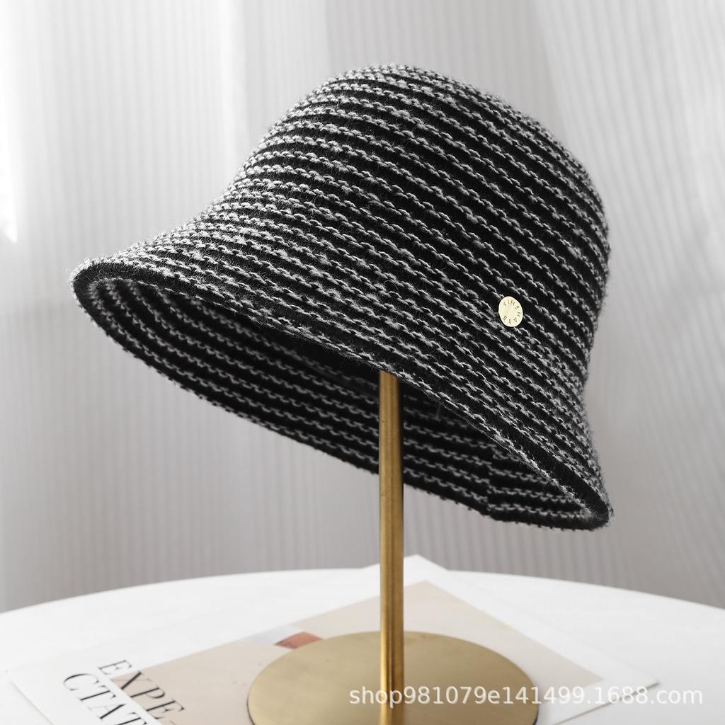 Autumn and Winter Striped Wave Fisherman's Hat Children's New Large Brim Outdoor Thermal Hat Webbing Fashion Basin Hat Big Head Circumference