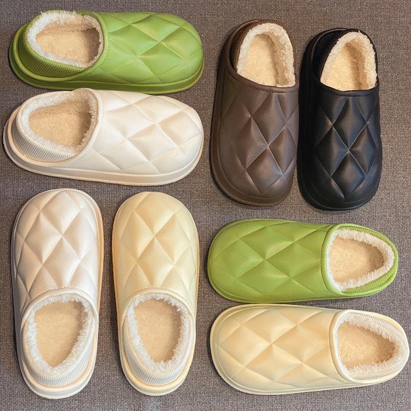 Women's Winter Heeled Cotton Slippers, Plush Outdoor Shoes, Men's Thick-Soled Soft Home Slippers