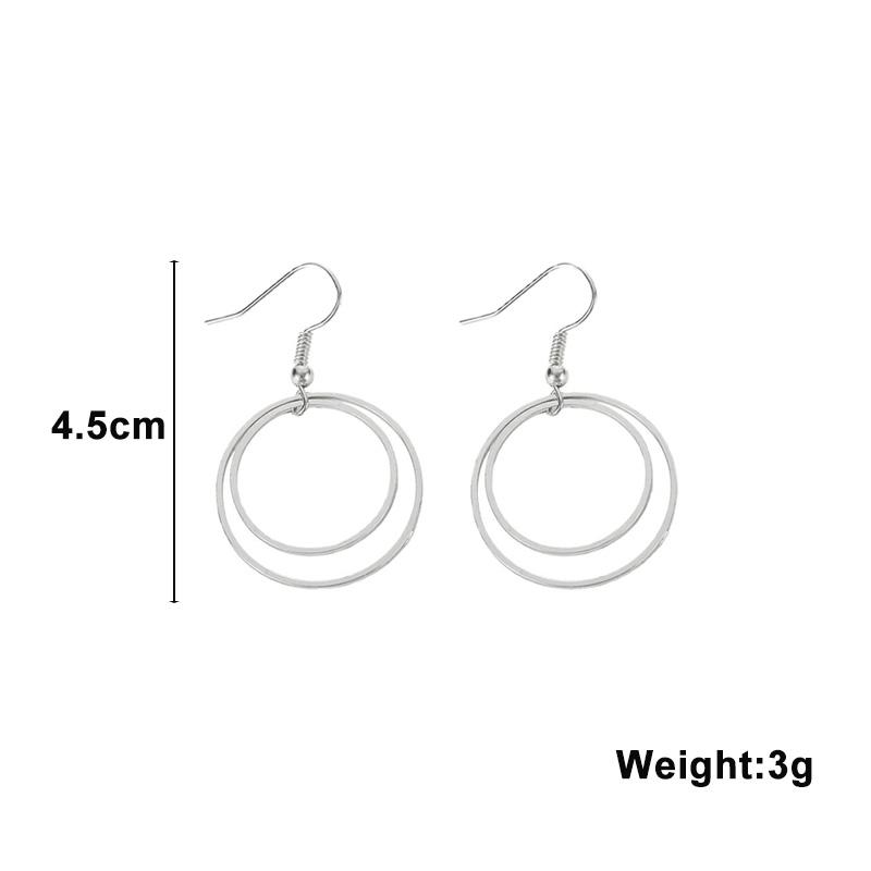 Silver Double Circle Hook Earrings Bohemian Women's Dangle Earrings Small Round Hanging Earrings Boucle D’oreille Femme