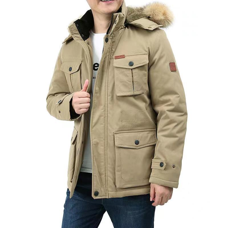 8XL Große Größe Herbst und Winter Baumwolljacke für Herren, Einfarbig, Modisch, Kältebeständig, Warm, Kapuzenjacke, Winter Baumwolljacke für Herren