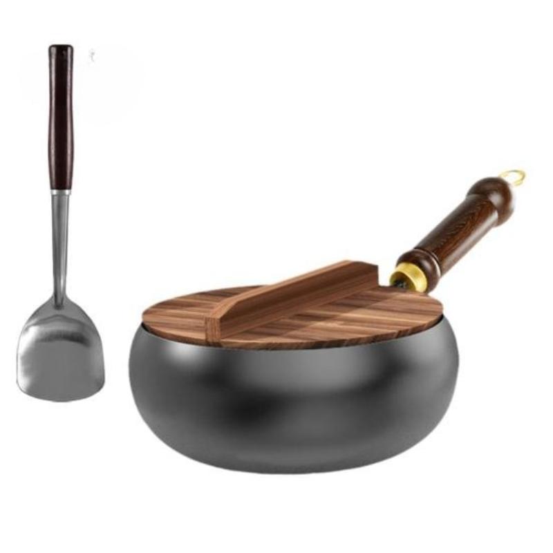 Traditionelle Schmiedeeisen Wok Pfanne 24cm Eisen Kochgeschirr mit physikalischer Antihaft-Technologie Beschichtungsfrei Chinesische Pfanne