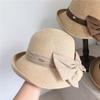 Süßer Schleifen-Fischerhut für Damen Sommer Strandurlaub Sonnenhut Aufgerollter Rand Schutz Breitkrempiger Hut Lässige Outdoor-Kappe