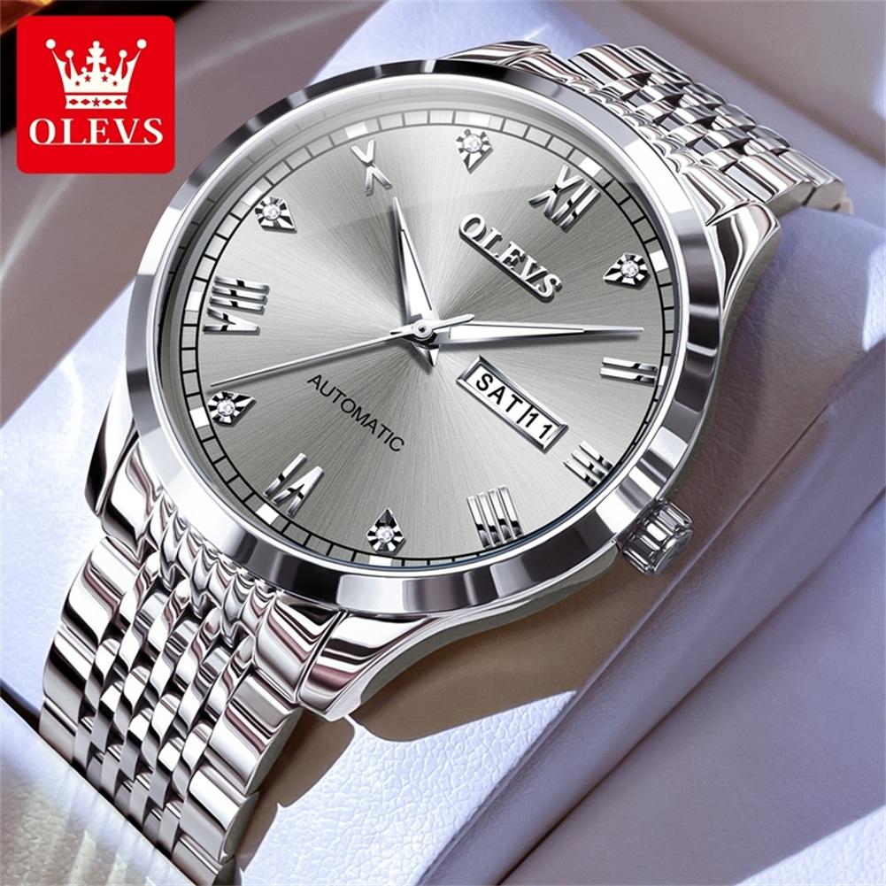 OLEVS Original Men's Watch Stainless Steel Dual Calenadr Classic Luxury Business Automatic Mechanical Wrist Watches for Man 6602