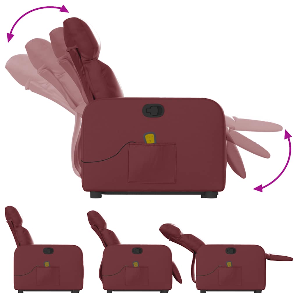 Vidaxl Lift Recliner Massage Chair, Reclining, Wine Red, Eco-Leather