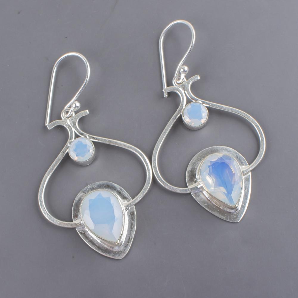 Milky Opal 925 Solid Sterling Silver Earrings, Handmade Gemstone Earrings Jewelry, Gifts For Wife Brand New Earrings