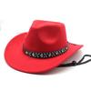 Tibetan Style Western Cowboy Hat Large Brim Wool Felt Hat 10 Colors Windproof Rope
