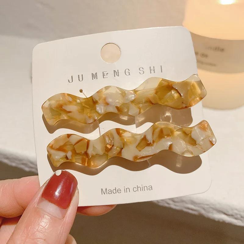 2pcs/set Acetate Hair Clips Pastel Color Wave Geometric Barrettes Women Hair Accessories Side Pins Hairpin