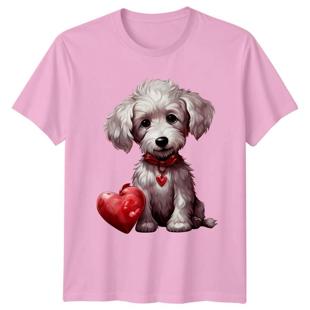 Fluffy Dog Puppy Love Heart Valentine Animals Dogs Unisex Unisex Graphic Tee