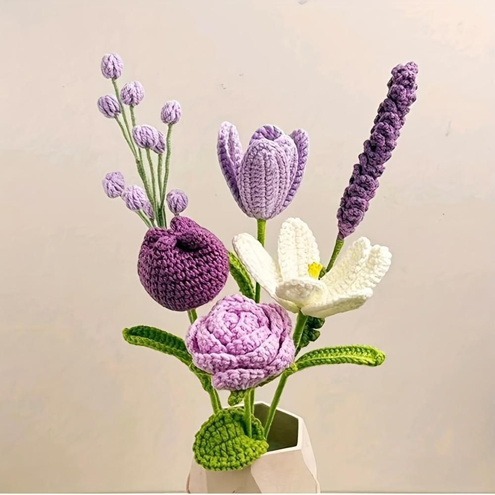 Crochet Bouquet Vase, a Flower Gift for Mothers and Ladies on Mother's Day. Pink Rose Artificial Flower Vase, Suitable for Birth
