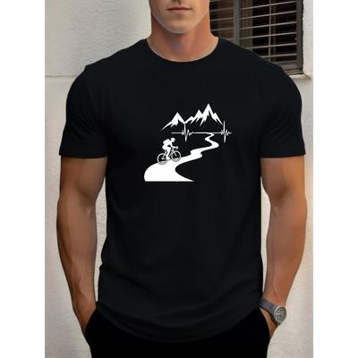 Europäische Größen Herren Fahrradmuster Sommer Freizeit Rundhals Kurzarm T-Shirt