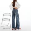 Spring Summer Letter Embroidery Vintage High Waist Relaxed Straight Floor Wide Leg Denim Pants For Ladies Casual Pants Oversize Denim Trousers