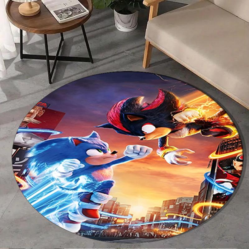1PC Blue Hedgehog In Action Round Rug, Non-slip Chair Mat, Home Decor, Circle Carpet Perfect for Office, Bedroom, Living Room,Christmas gift