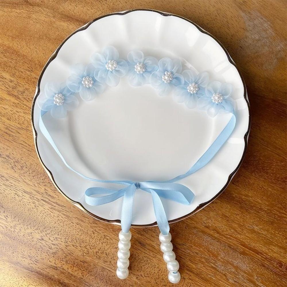 Snow Yarn Fairy Braided Headband Tulle Flower Imitation Pearl Headband  Childrens Festival