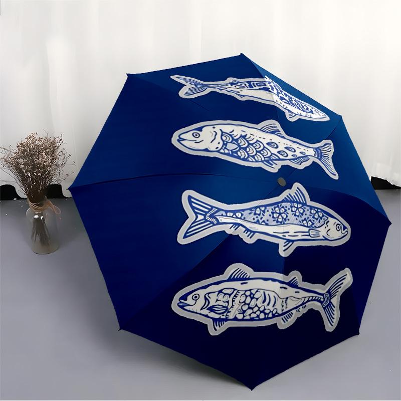1pc Fish School Automatic Folding Umbrella Automatic Open/Close, 8-Rib Durable Frame, Compact Travel Umbrella Suitable042