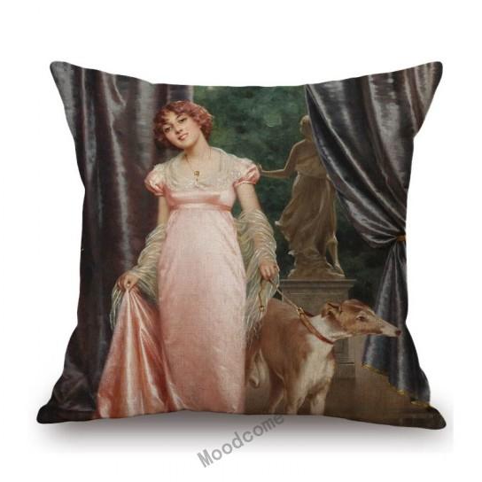 Royal Court Portrait Oil Painting Duchess Princess Ladyship Home Decoration Art Sofa Cotton Linen Throw Pillow Cushion Cover