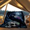 1pc Raven Skull Print Outdoor Blanket, Lightweight Polyester,