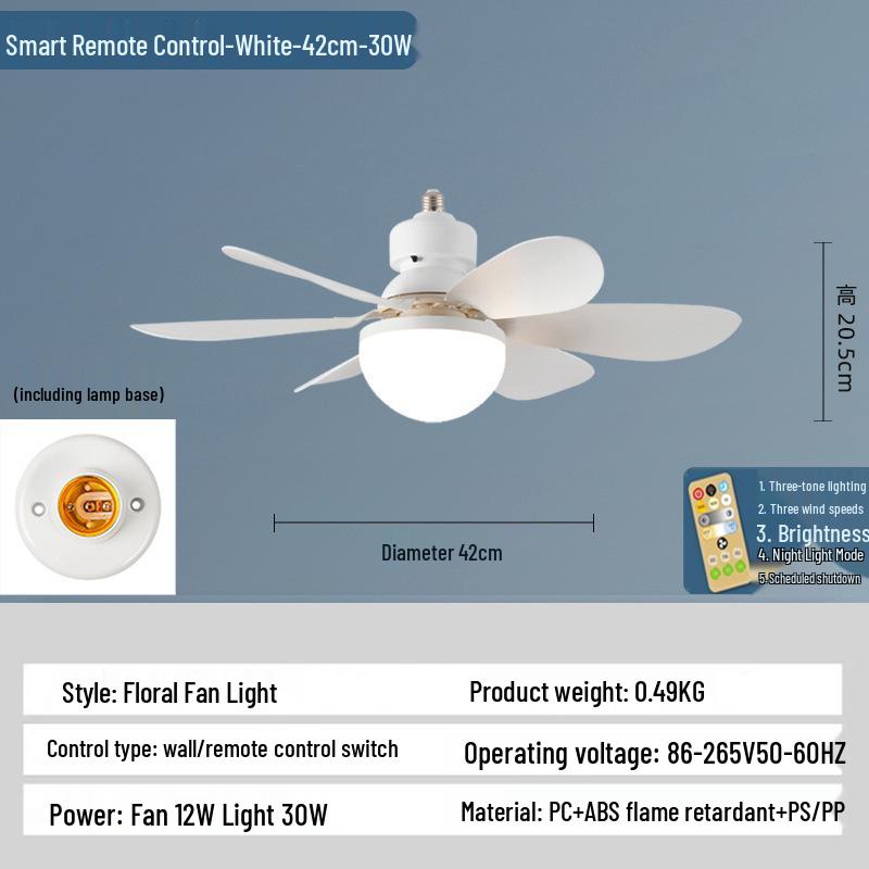 Silent E27 Ceiling Fan Light with Six Blades for Bedroom and Living Room