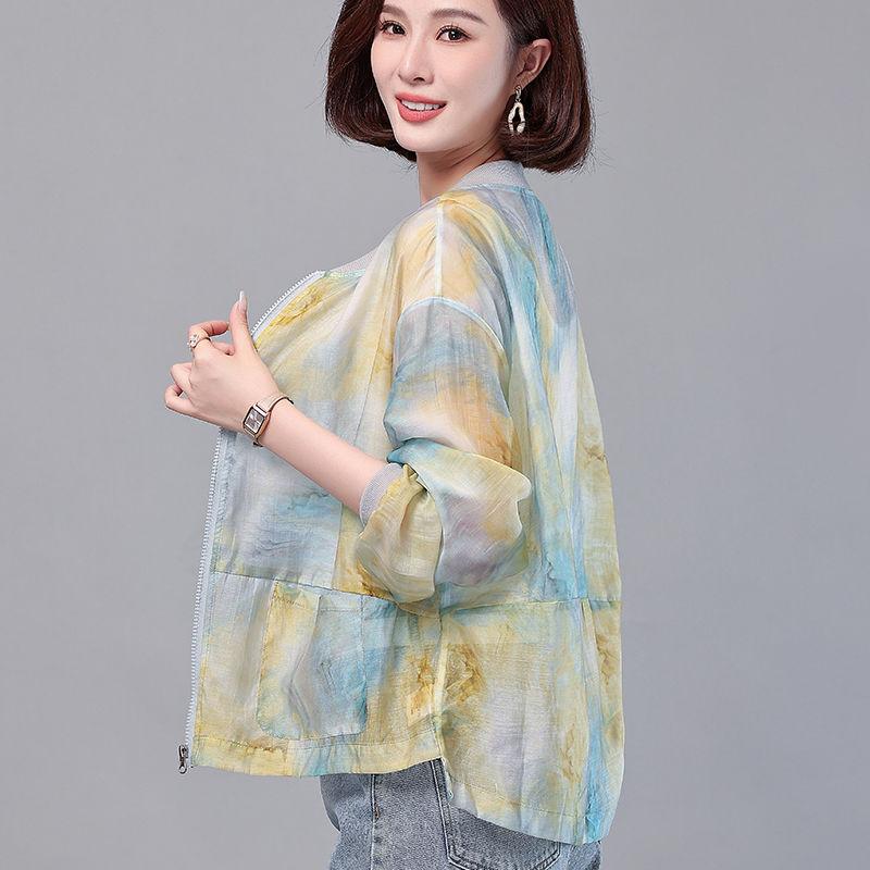 Women's Short Summer Lightweight Printed Sunscreen Shirt Fashionable Age Reducing Loose Baseball Sunscreen Clothing