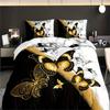 3pcs Golden Butterfly Duvet Cover Set, Black and White, Breathable Polyester, All-Season, Digital Print, Duvet Cover For Bed