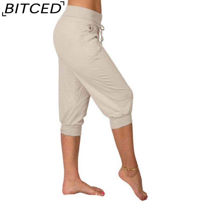 BITCED 10 Color Women's Fashion Casual Solid Color Print Pants & Capris