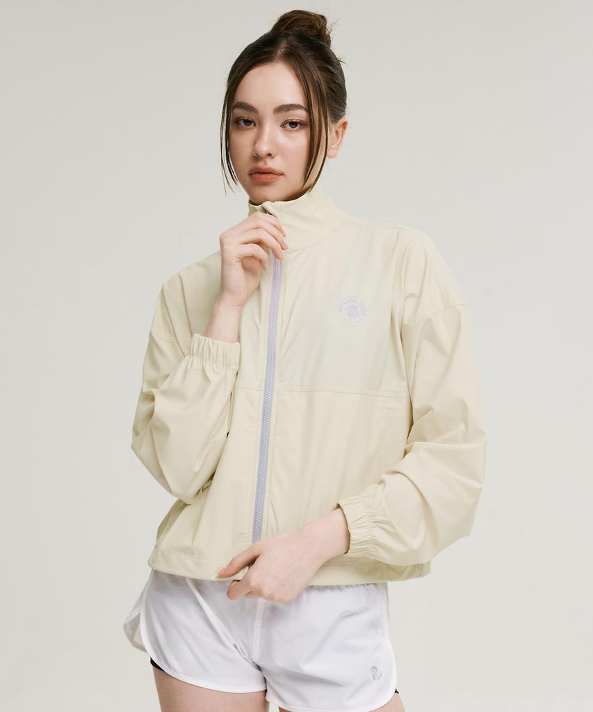 Leijibi Cool Touch Airlight Crop Loose Fit Women'S Zip-Up Rash Guard Cream Beige