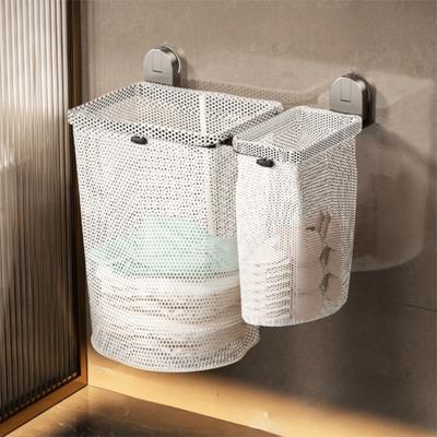 Suction Cup Mounting Hanging Laundry Basket Mesh Material Laundry Sorter  Wall Mounted