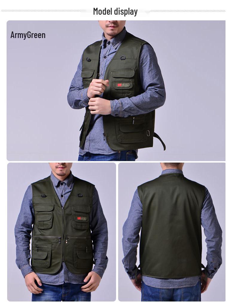 Atmungsaktive Herrenweste mit mehreren Taschen für Angeln und Fotografie - Übergröße, ärmellos, dünner Stil für mittelalte und ältere Männer.