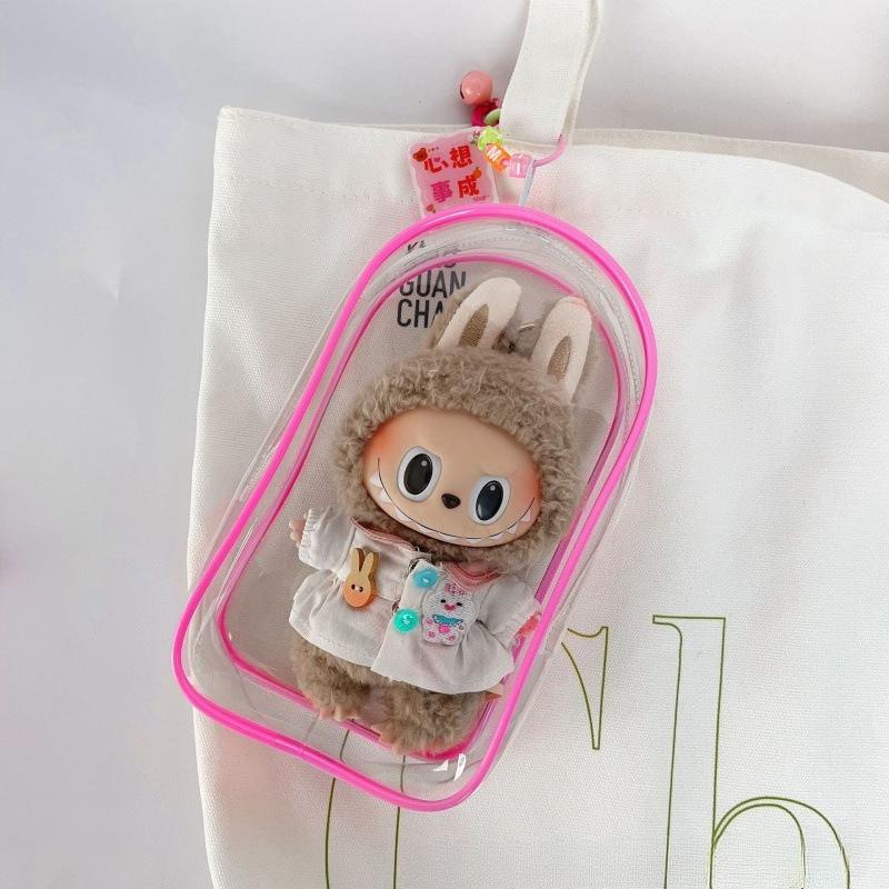 Clear Hard Case Organizer for Labubu Plush Dolls - Anti-Scratch Display Bag with Keychain Durable Travel Storage Box Accessories